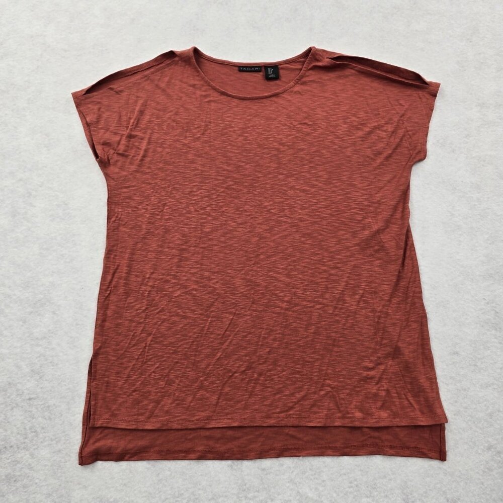 Tahari Modal Blend Short Sleeve Blouse Top Size Small High-Low Hem Boxy Fit Slit